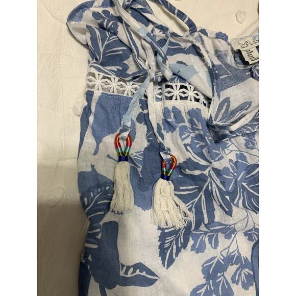 Rachael Zoe Linen Blend Dress Medium Blue Floral Print Tiered Midi Resort Beachy - Picture 8 of 9